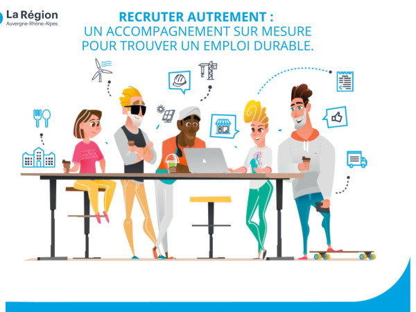 Visuel avec des personnages derrière une table